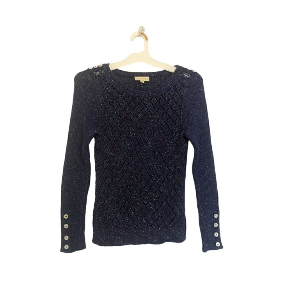 ModCloth Womens Pearl Button Knit Sweater Speckled Purple Size Small